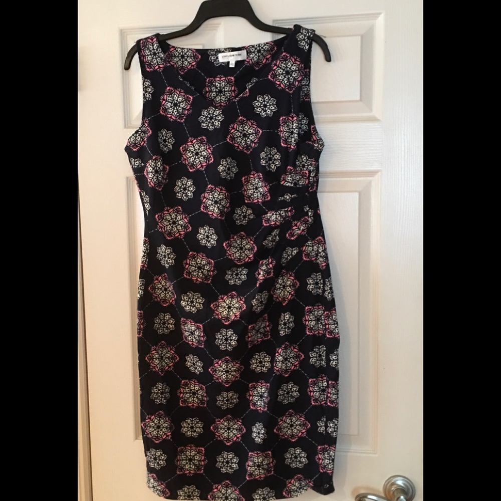 NWT Jones New York Woman Ruched Blue Print Dress